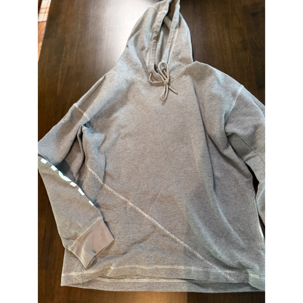 Hoka One All day One Mens Grey Textured Knit Logo Sleeve Hoodie Sweatshirt